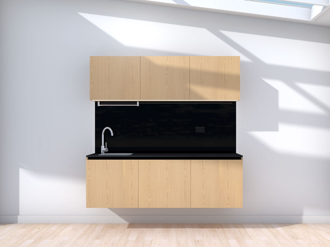 Apollo - 1.8m Floating Prefabricated Kitchenette - oak and black - no appliances