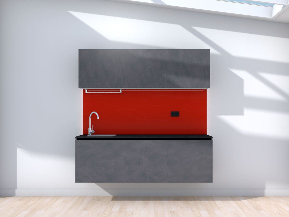 Apollo - 1.8m Floating Prefabricated Kitchenette - slate and red - no appliances