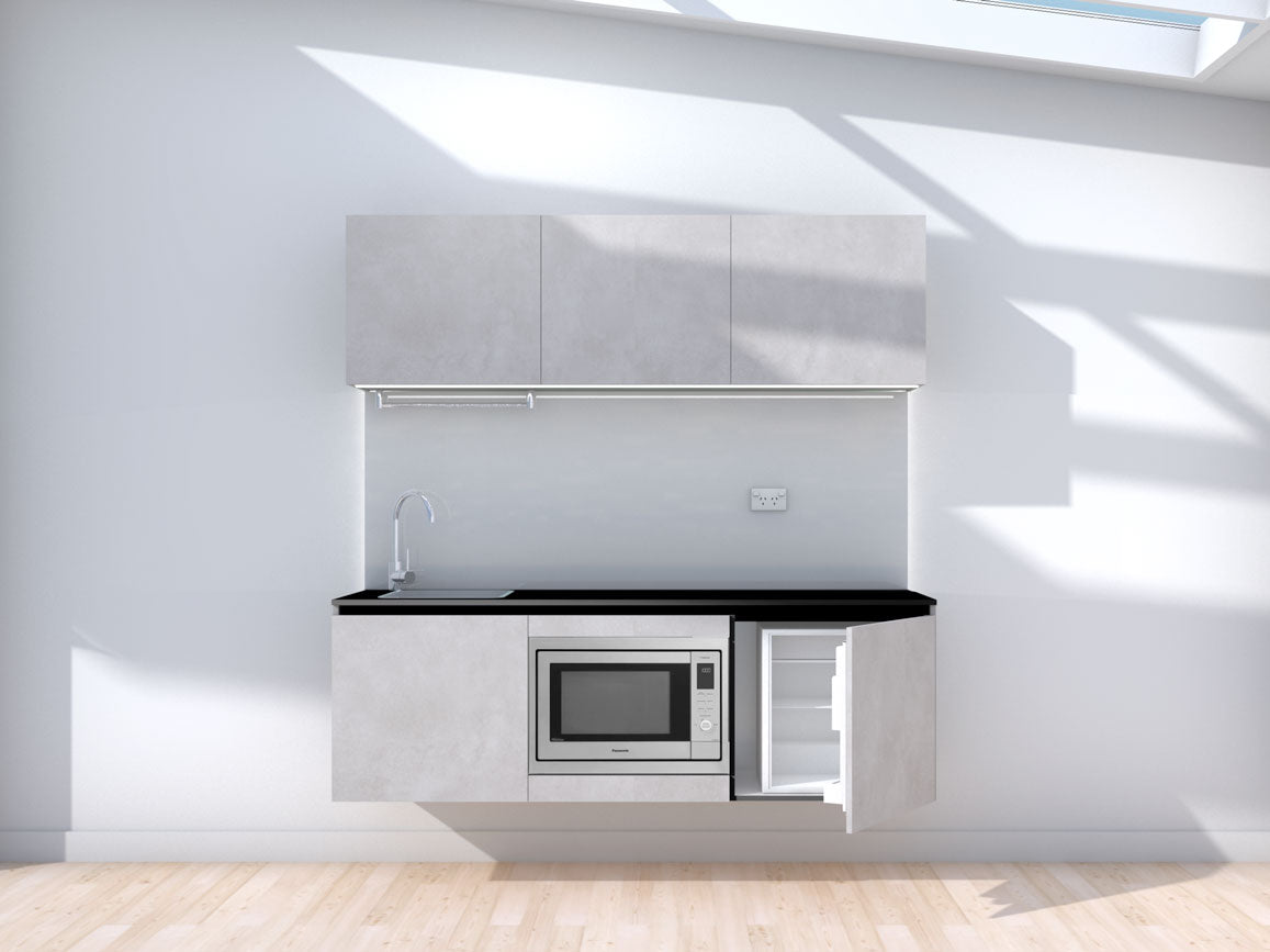 Apollo - 1.8m Floating Prefabricated Kitchenette - grey and grey - with appliances
