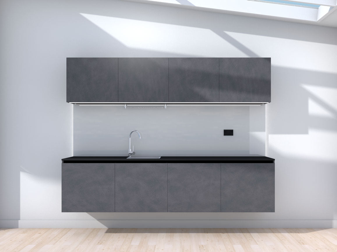 Ascent - 2.4m Floating Prefabricated Kitchenette - slate and grey - no appliances