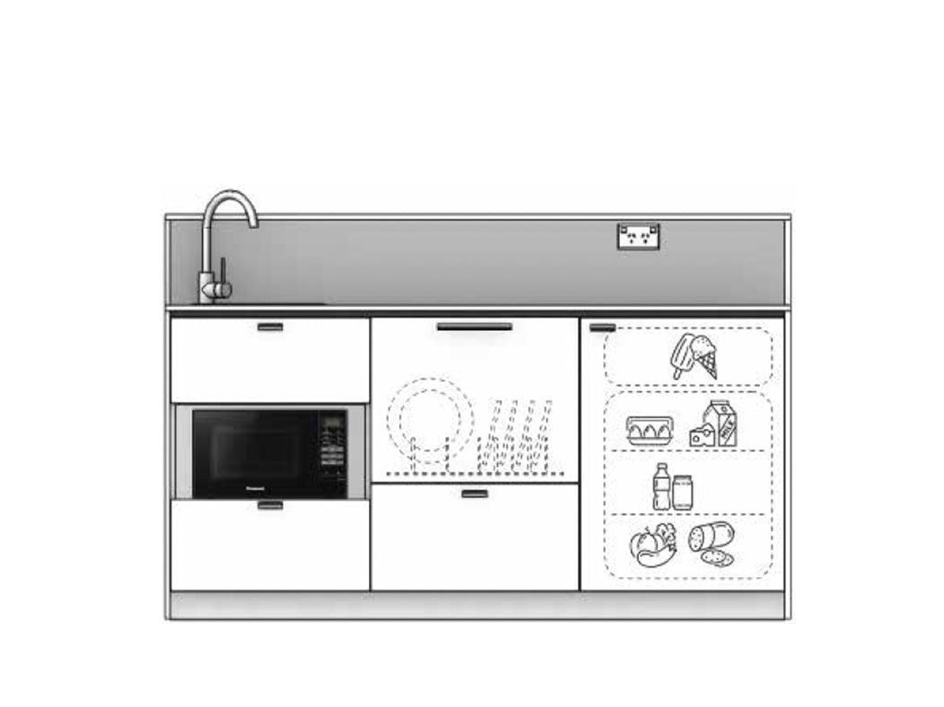 Paris - 1.8m Regular Counter Unit Kitchenette. Diagram.