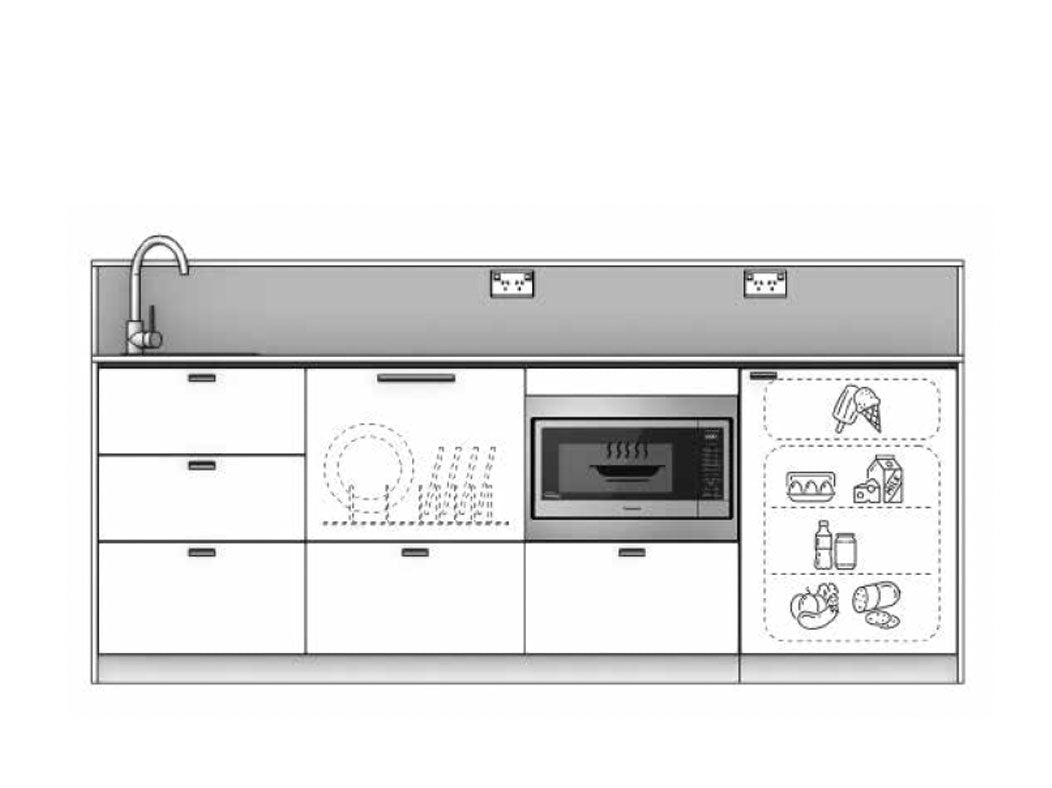 Awa - 2.4m Extended Counter Unit Kitchenette. Diagram.