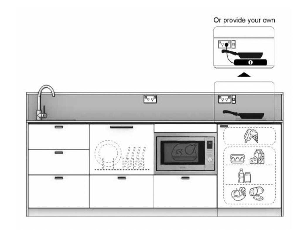 Moana - 2.4m Extended Counter Unit Kitchenette. Diagram.