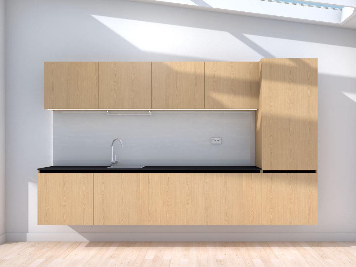 Elevate - 3.0m Floating Prefabricated Kitchenette - oak and grey - no appliances