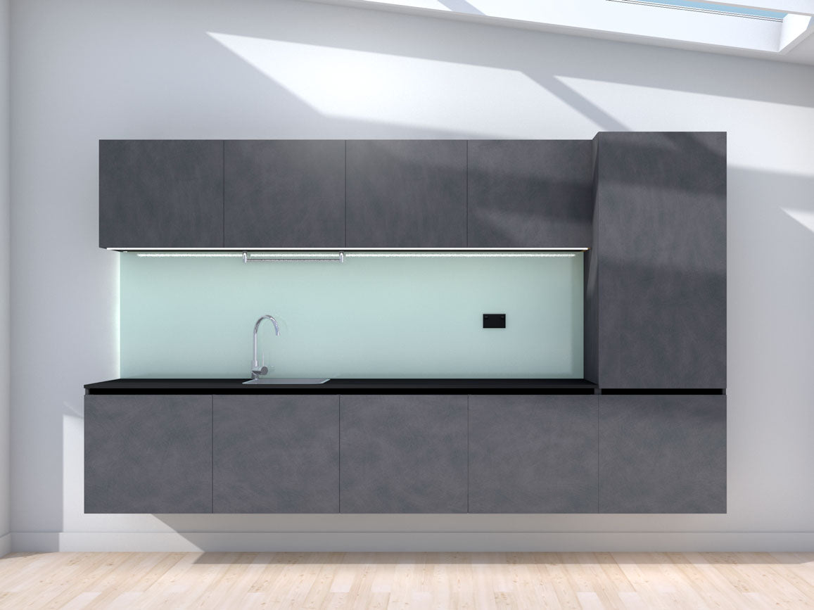 Elevate - 3.0m Floating Prefabricated Kitchenette - slate and mint - no appliances