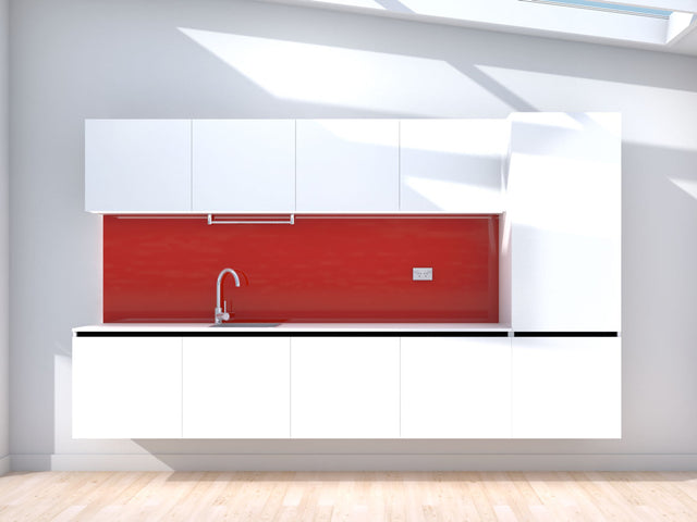 Elevate - 3.0m Floating Prefabricated Kitchenette - white and red - no appliances