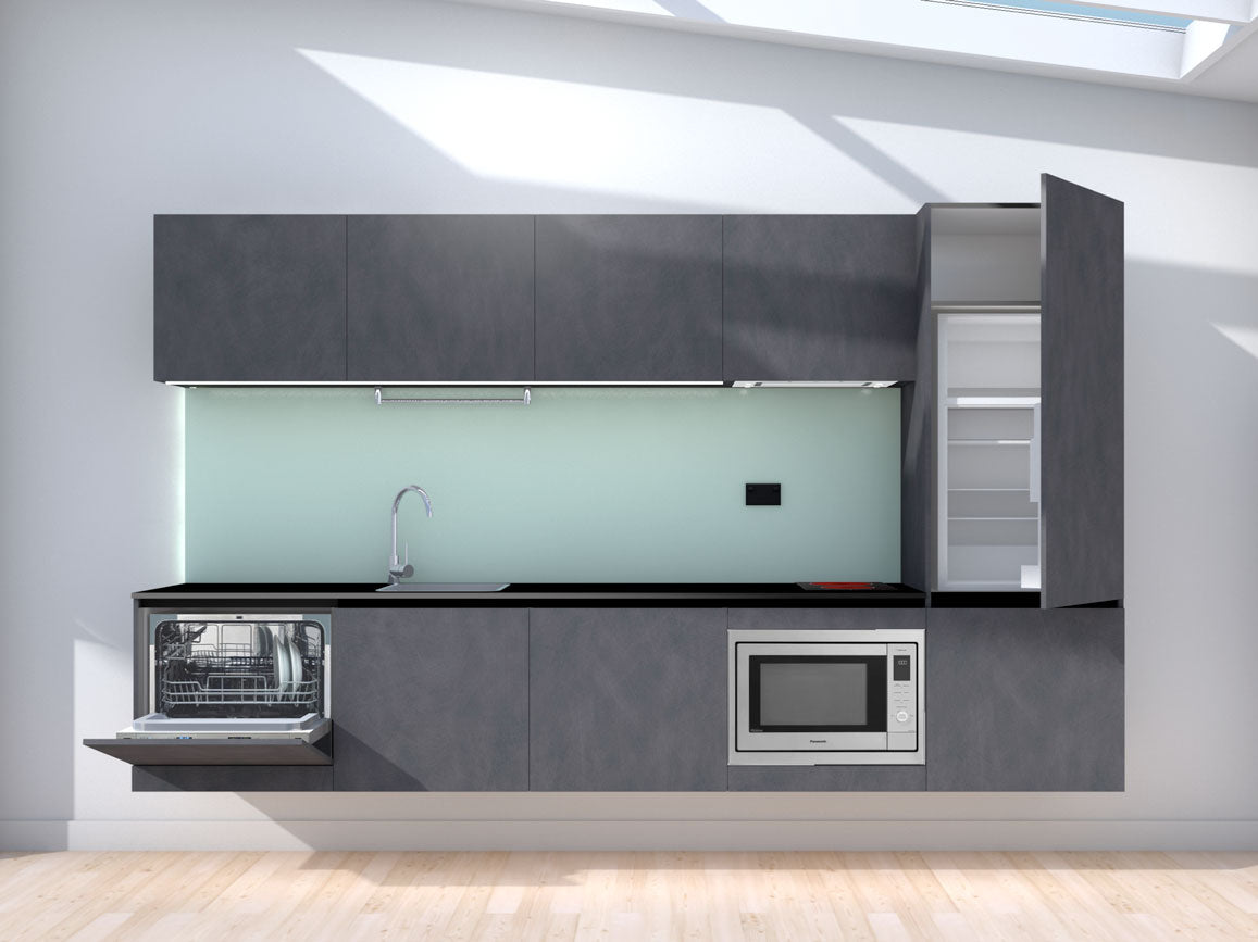 Elevate - 3.0m Floating Prefabricated Kitchenette - slate and mint - with appliances