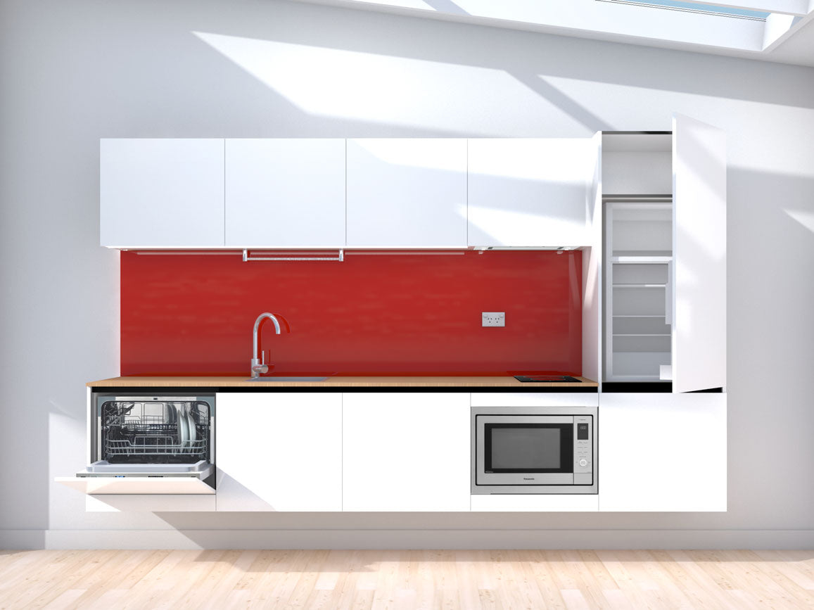 Elevate - 3.0m Floating Prefabricated Kitchenette - white and red - with appliances