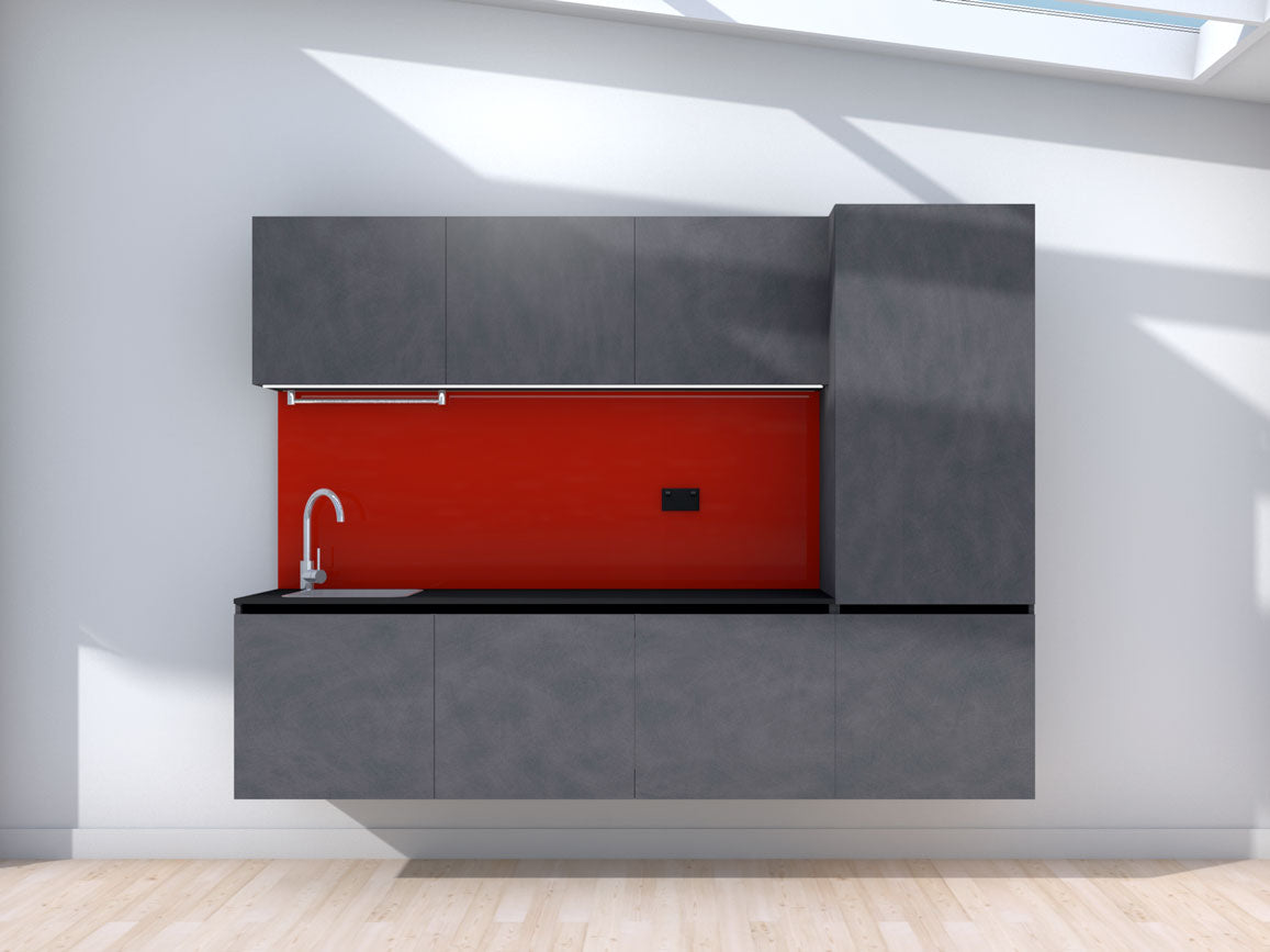 Levitate- 2.4m Floating Prefabricated Kitchenette - slate and red - no appliances