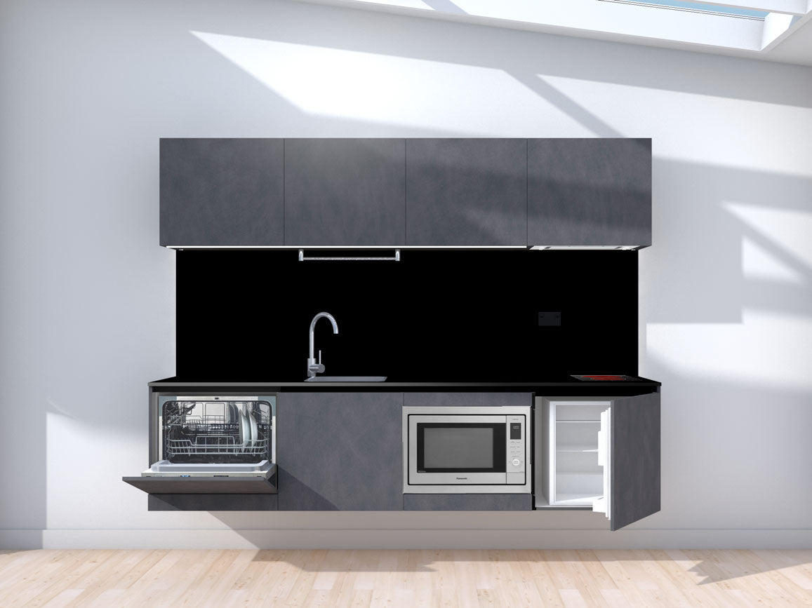 Liftoff - 2.4m Floating Prefabricated Kitchenette - slate and black - with appliances