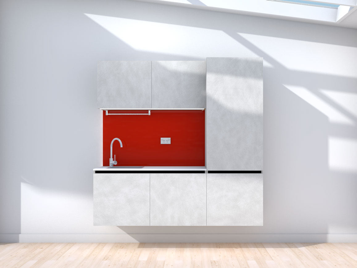 Lunar - 1.8m Floating Prefabricated Kitchenette - grey and red - no appliances