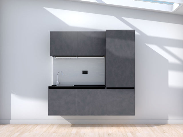 Lunar - 1.8m Floating Prefabricated Kitchenette - slate and grey - no appliances