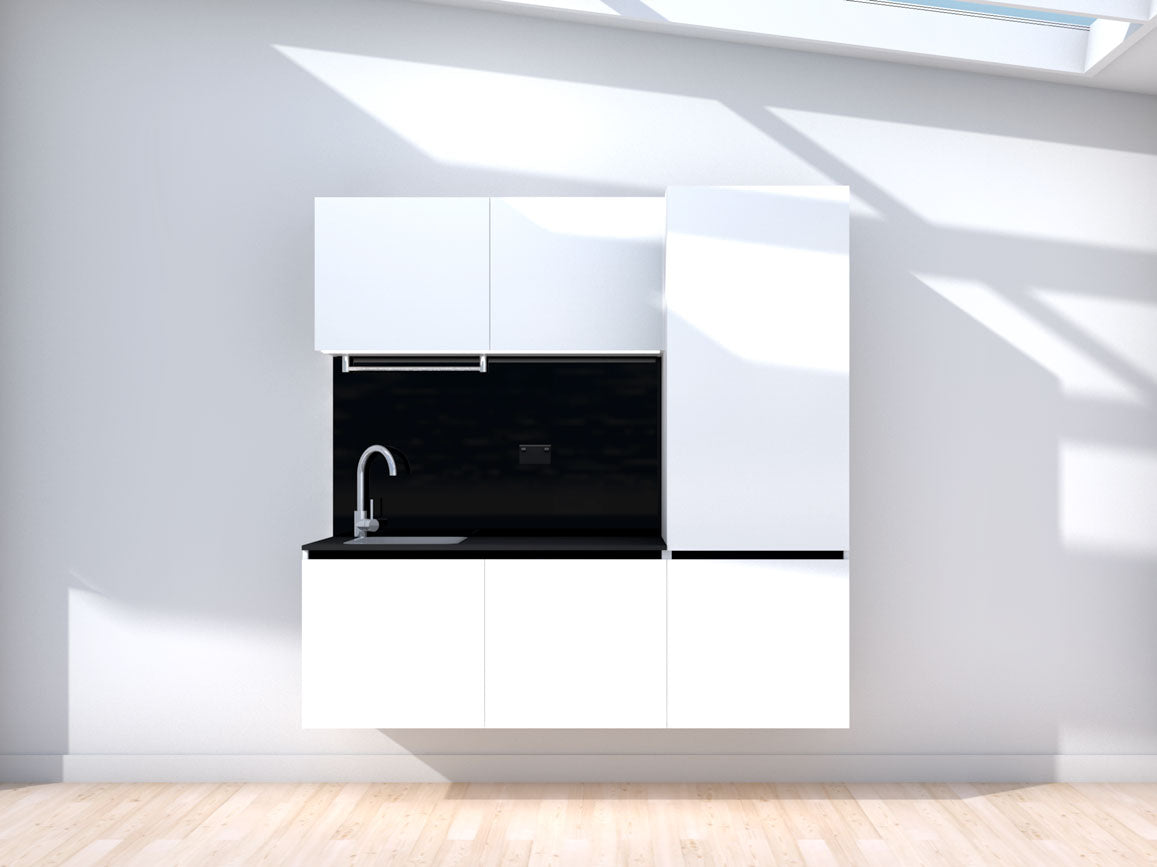 Lunar - 1.8m Floating Prefabricated Kitchenette - white and black - no appliances
