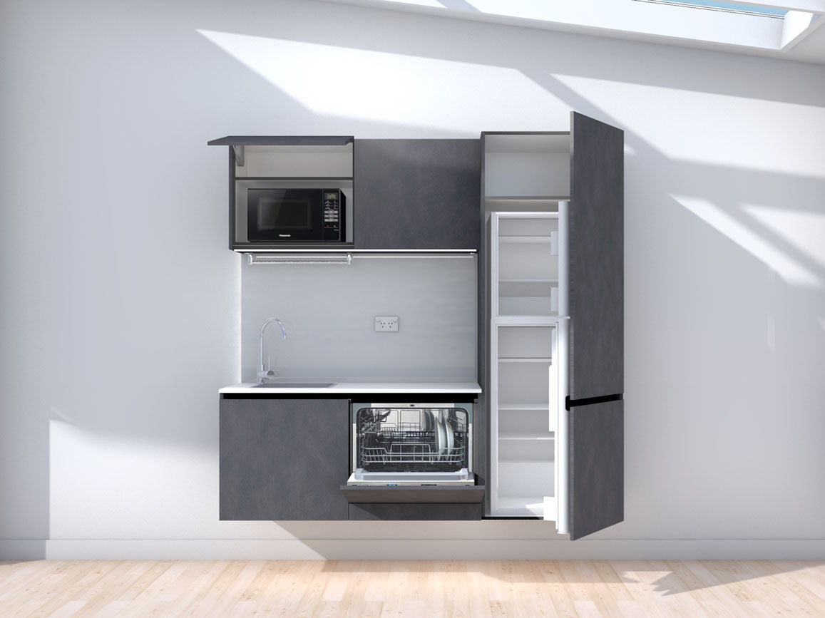 Lunar - 1.8m Floating Prefabricated Kitchenette - slate and grey - with appliances