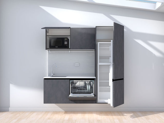 Lunar - 1.8m Floating Prefabricated Kitchenette - slate and grey - with appliances