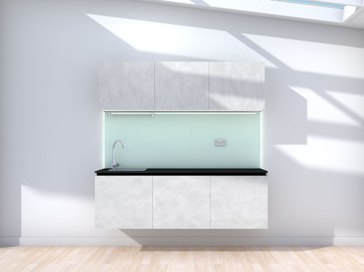 Neon - 1.8m Floating Prefabricated Kitchenette - grey and mint - no appliances