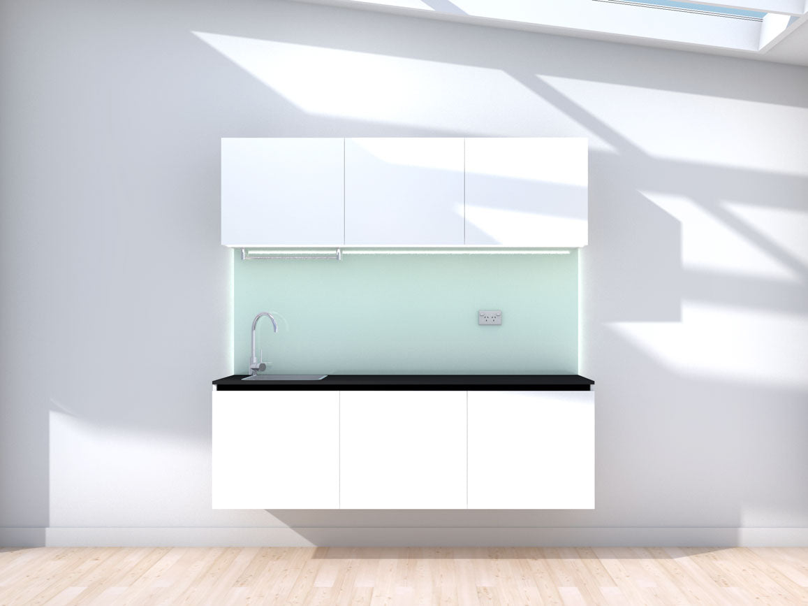 Neon - 1.8m Floating Prefabricated Kitchenette - white and mint - no appliances