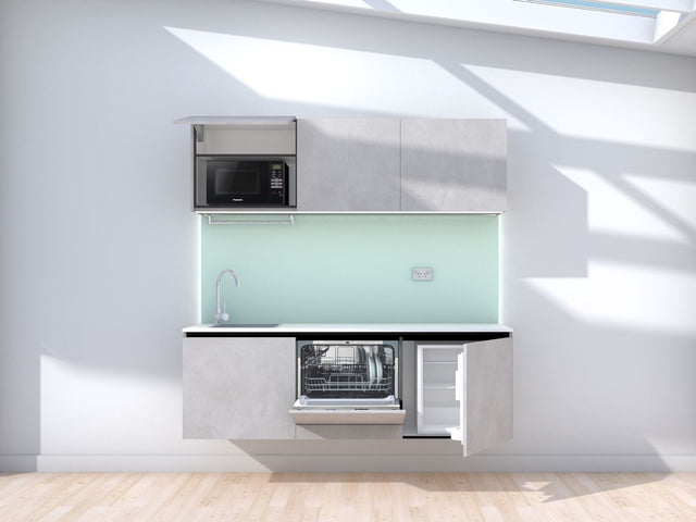 Neon - 1.8m Floating Prefabricated Kitchenette - grey and mint - with appliances