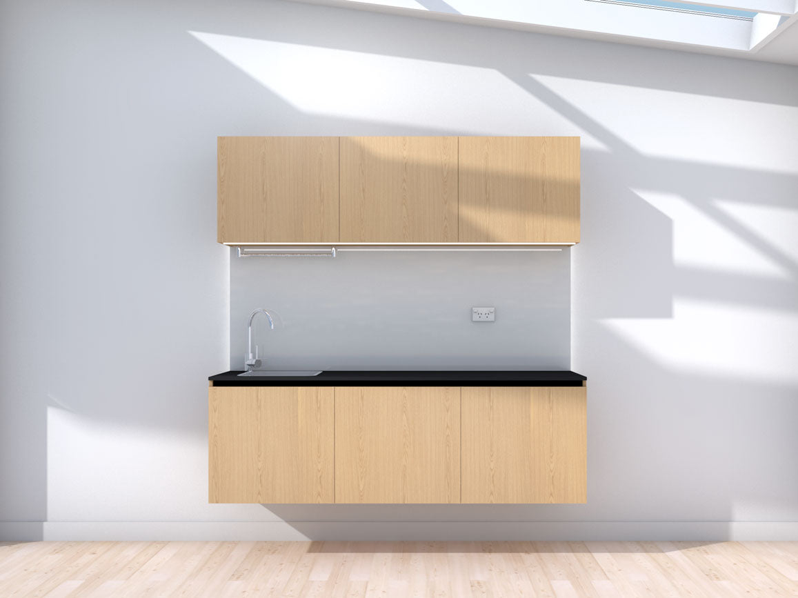 Orbit - 1.8m Floating Prefabricated Kitchenette - oak and grey - no appliances