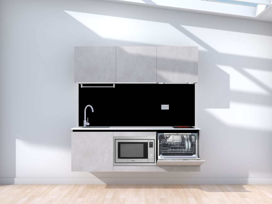 Orbit - 1.8m Floating Prefabricated Kitchenette - grey and black - with appliances
