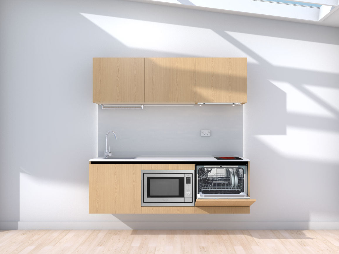 Orbit - 1.8m Floating Prefabricated Kitchenette - oak and grey - with appliances