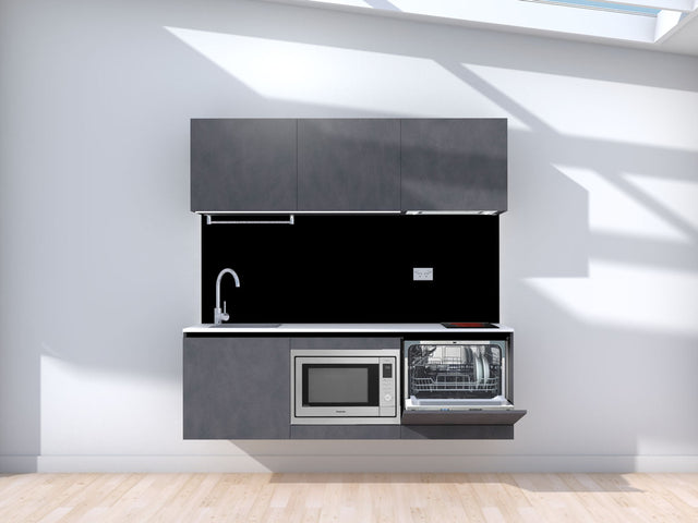 Orbit - 1.8m Floating Prefabricated Kitchenette - slate and black - with appliances
