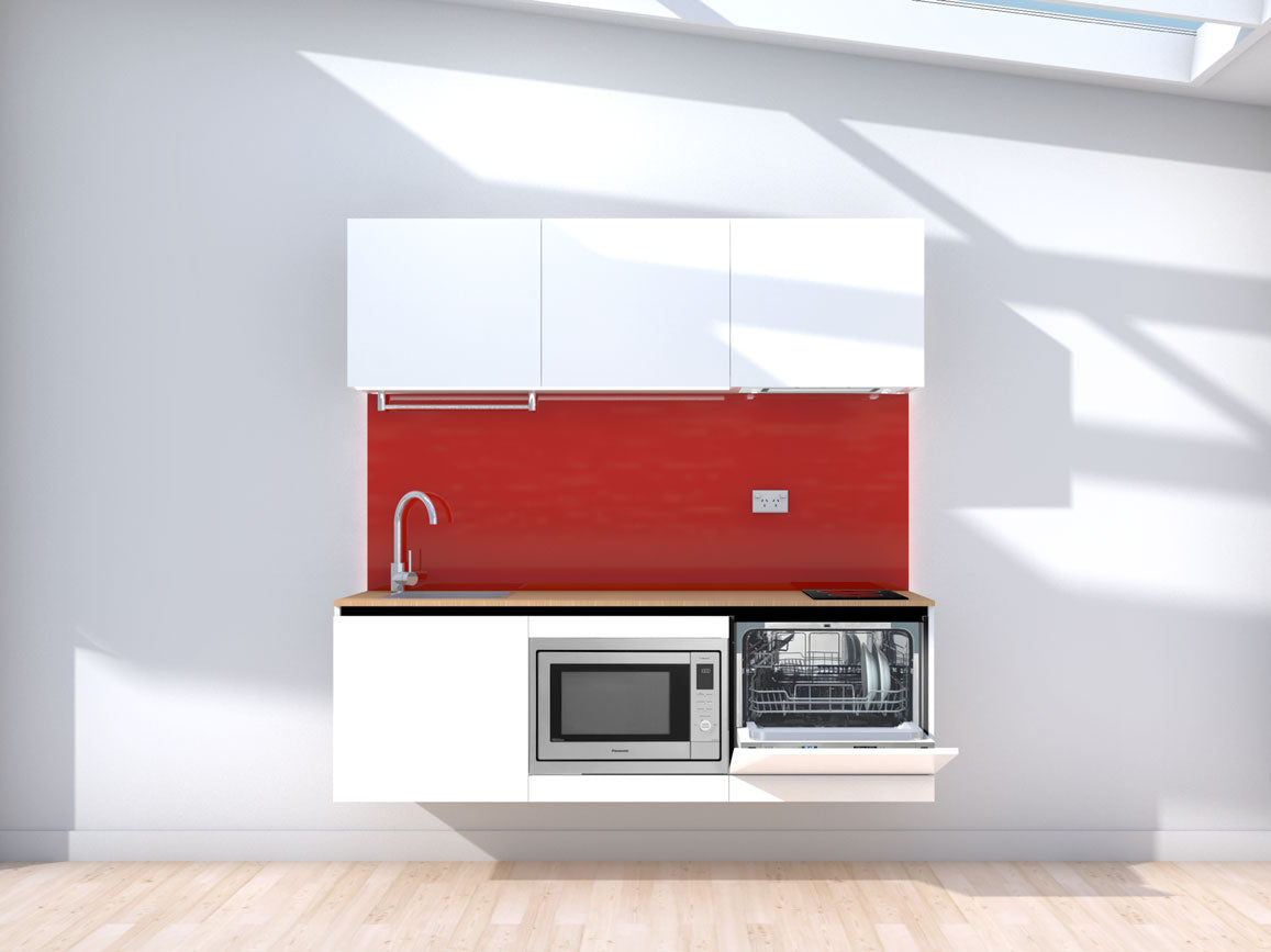 Orbit - 1.8m Floating Prefabricated Kitchenette - white and red - with appliances