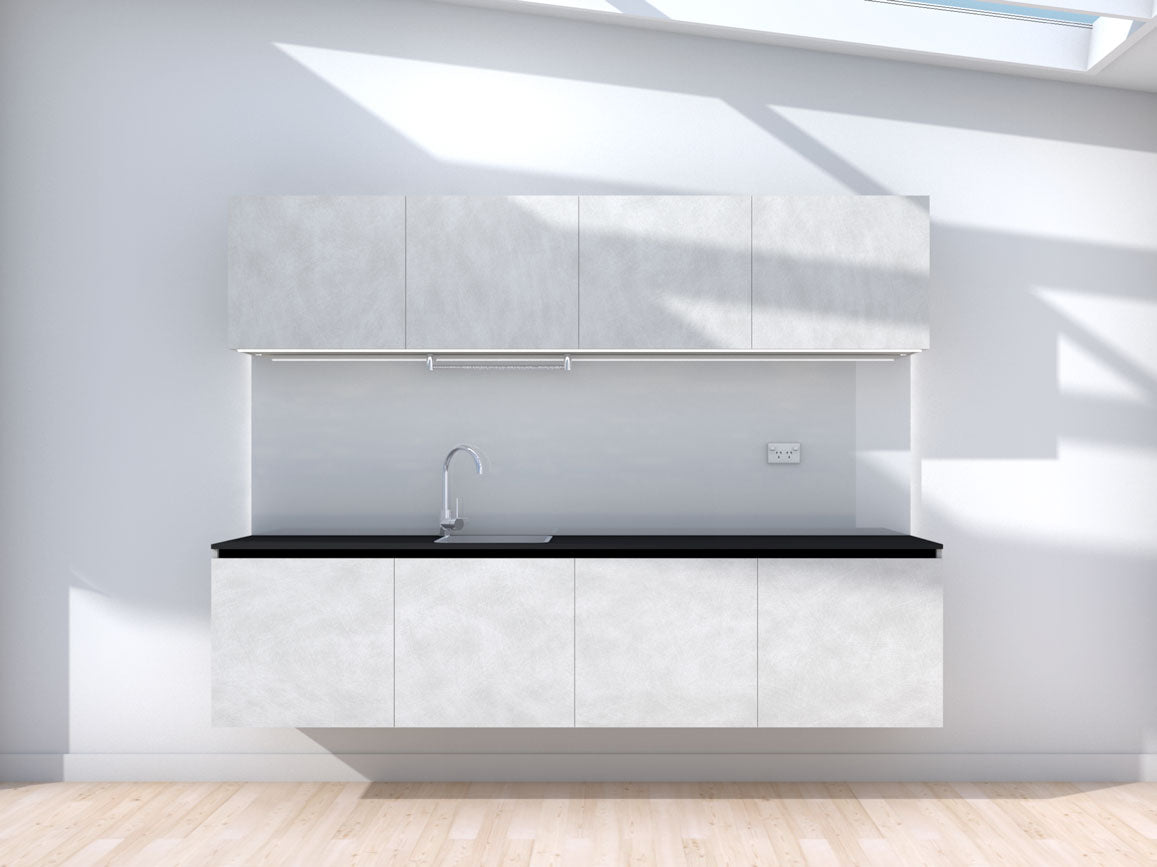 Raise - 2.4m Floating Prefabricated Kitchenette - grey and grey - no appliances