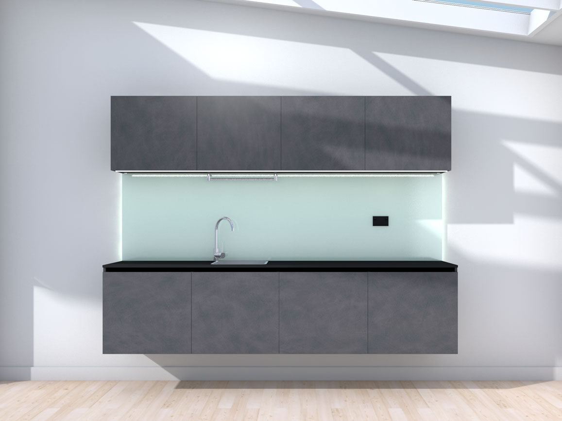 Raise - 2.4m Floating Prefabricated Kitchenette - slate and mint - no appliances