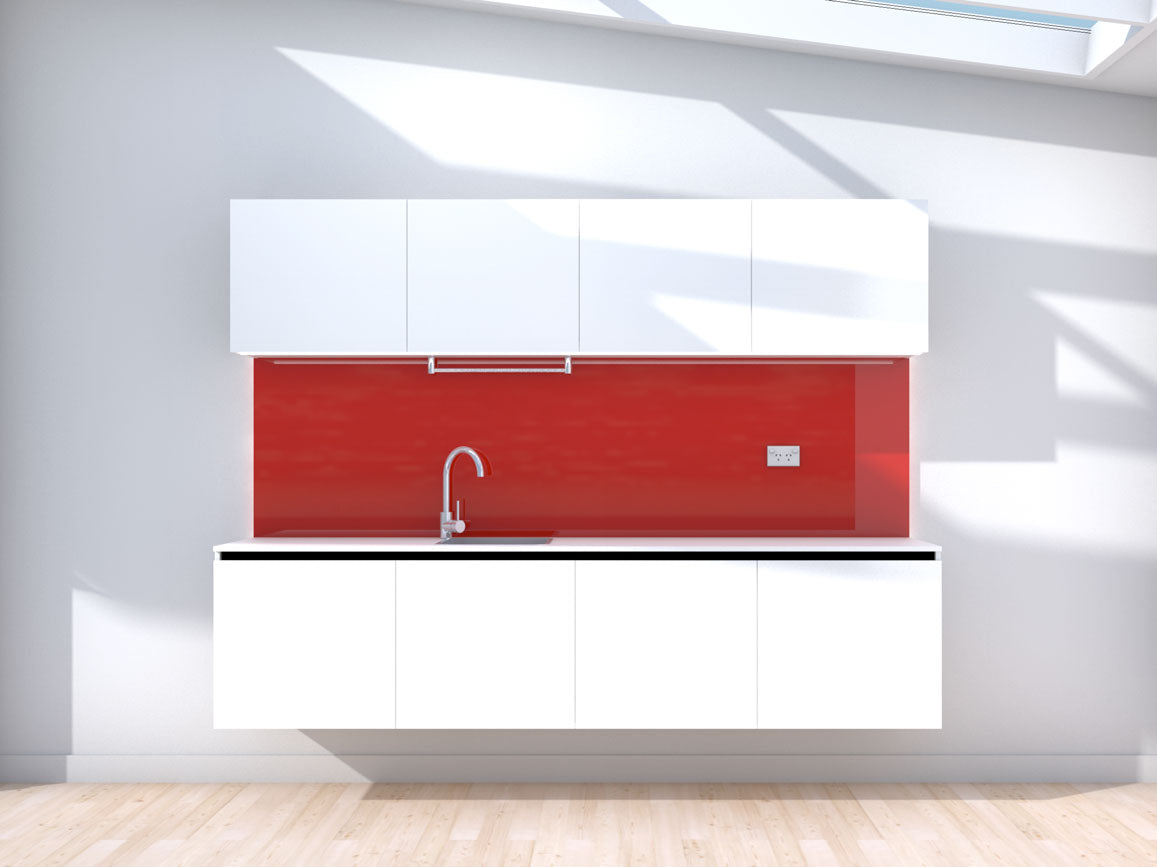 Raise - 2.4m Floating Prefabricated Kitchenette - white and red - no appliances