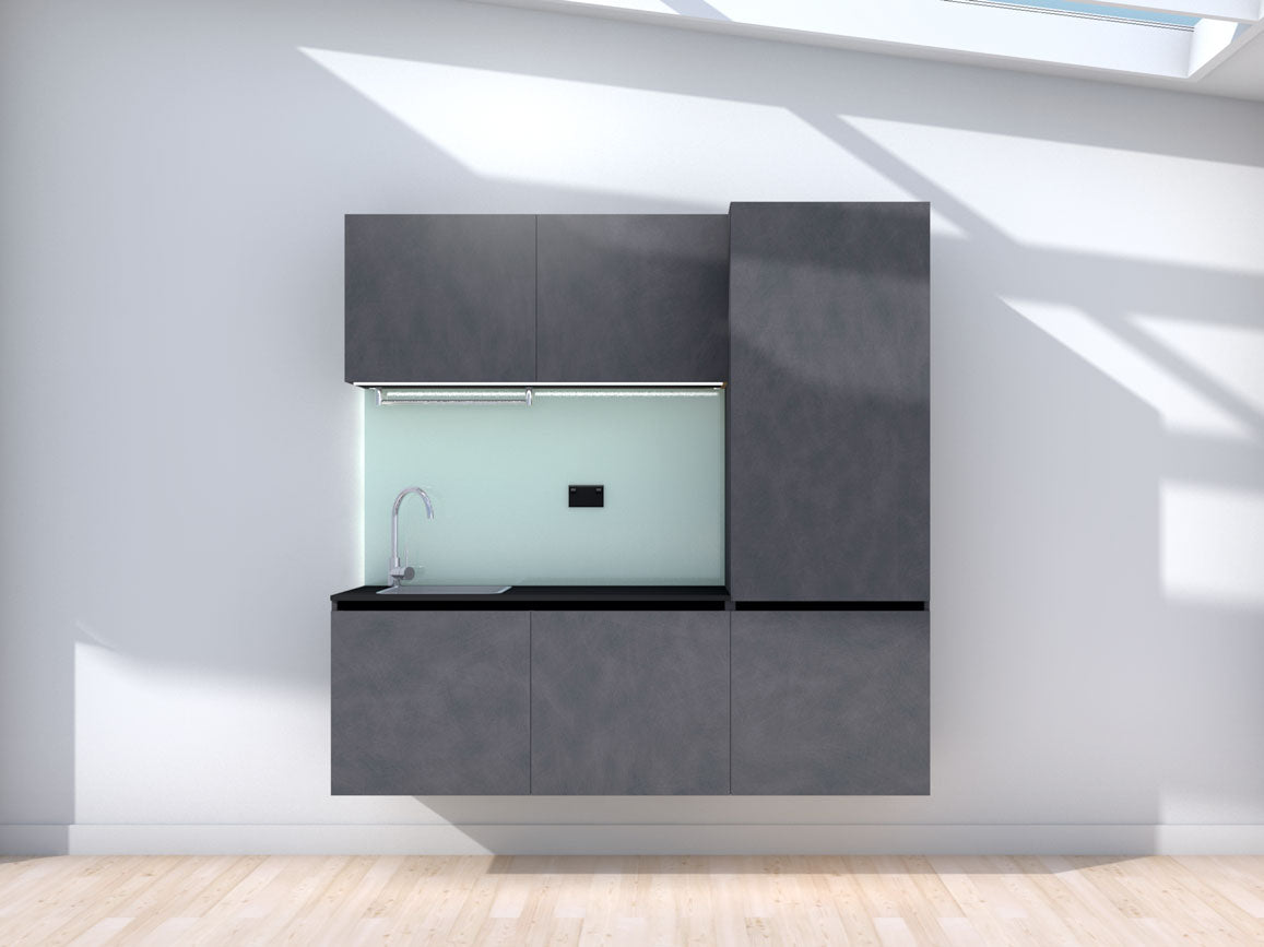 Unfloored - 1.8m Floating Prefabricated Kitchenette - slate and mint - no appliances