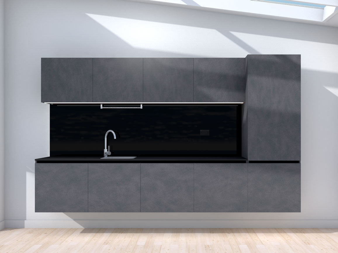 Upgrade - 3.0m Floating Prefabricated Kitchenette - slate and black - no appliances