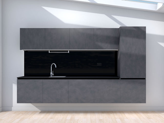 Upgrade - 3.0m Floating Prefabricated Kitchenette - slate and black - no appliances