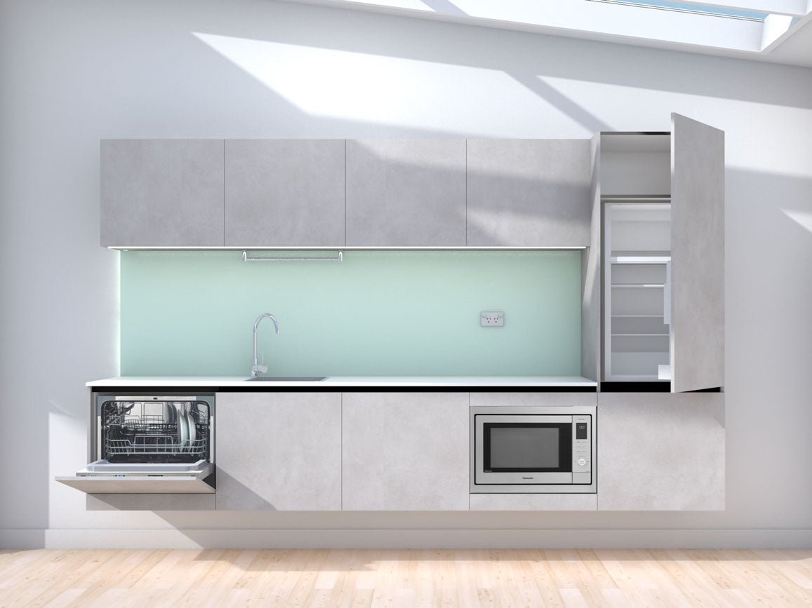 Upgrade - 3.0m Floating Prefabricated Kitchenette - grey and mint - with appliances