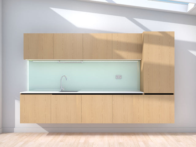 Upward - 3.0m Floating Prefabricated Kitchenette - oak and mint - no appliances