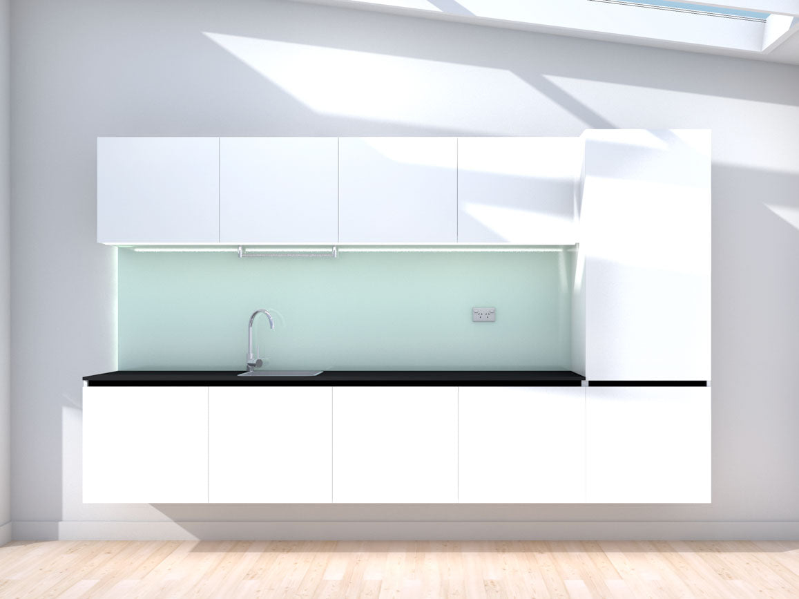 Upward - 3.0m Floating Prefabricated Kitchenette - white and mint - no appliances