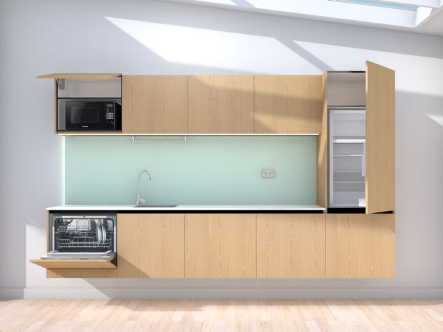 Upward - 3.0m Floating Prefabricated Kitchenette - oak and mint - with appliances
