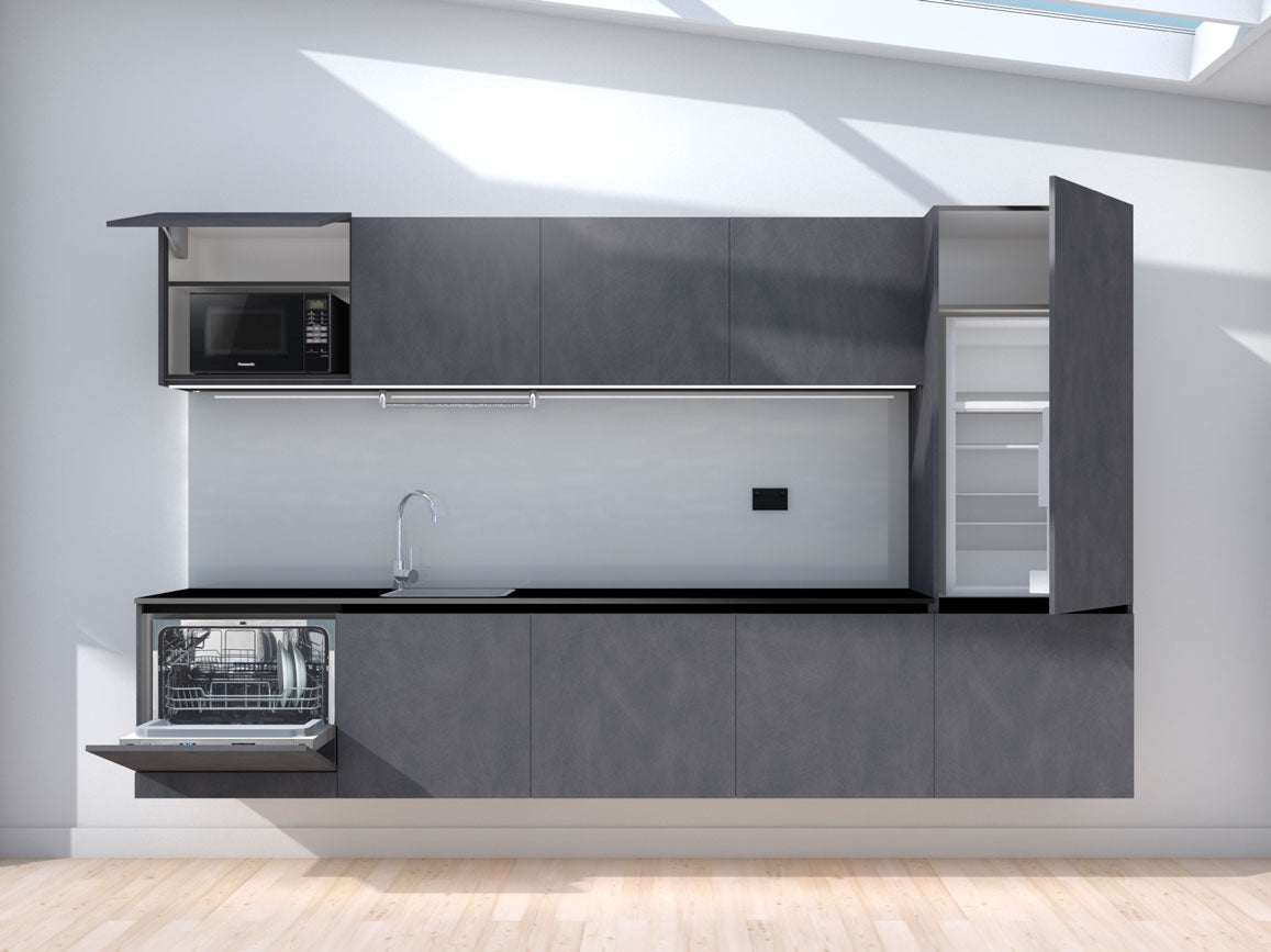 Upward - 3.0m Floating Prefabricated Kitchenette - slate and grey - with appliances
