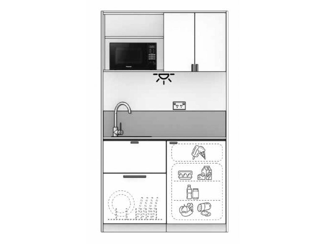 Sadie - 1.2m Compact Wall Unit Kitchenette. Diagram.