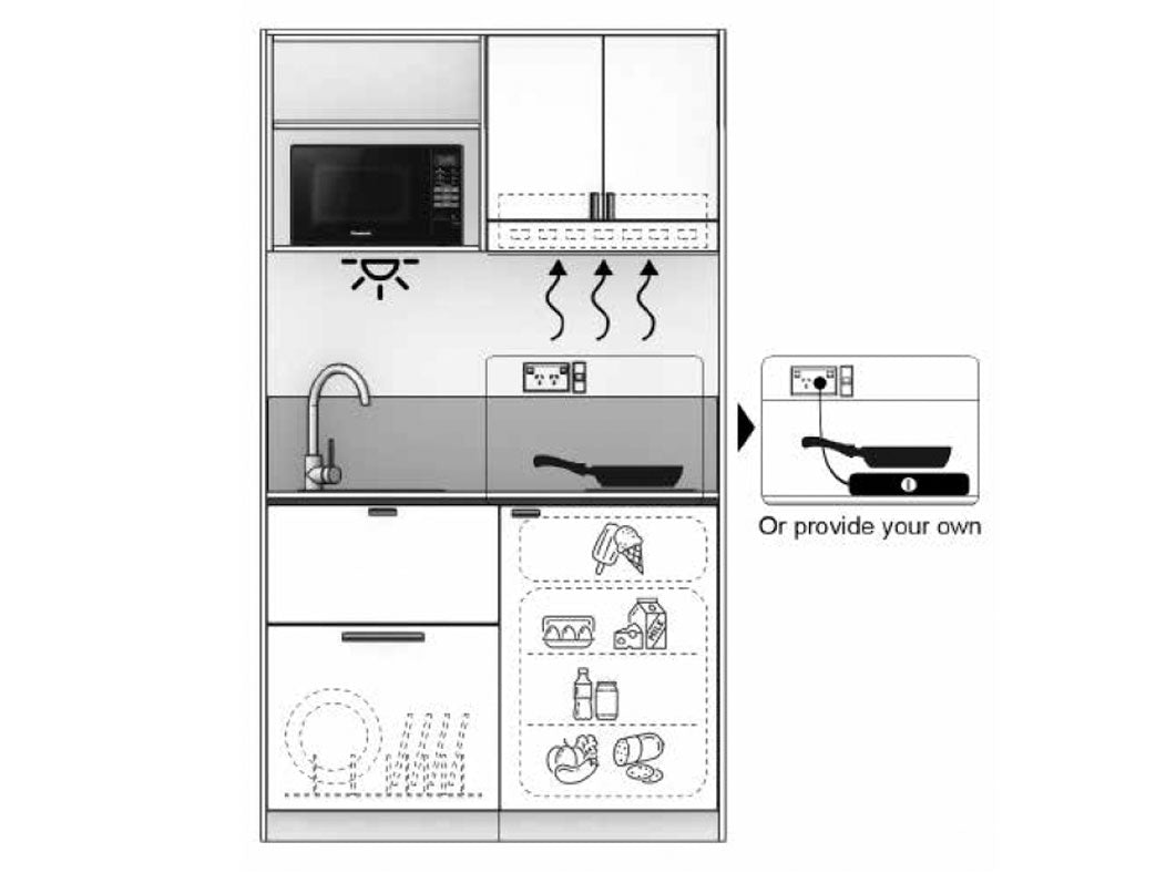 Mica - 1.2m Compact Wall Unit Kitchenette. Diagram.