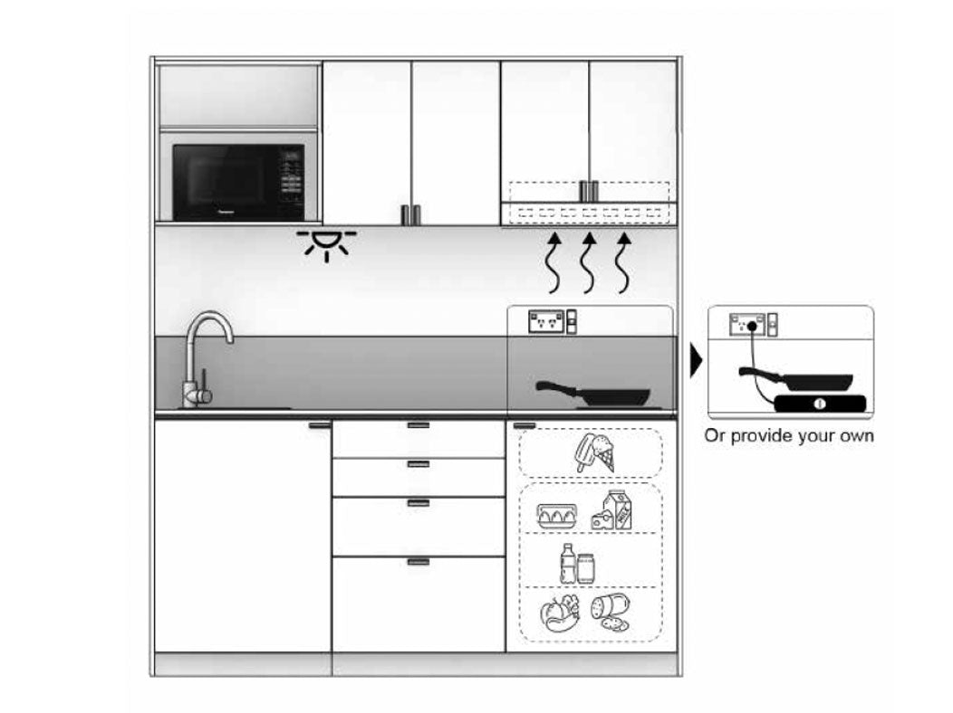 Kyoto - 1.8m Regular Wall Unit Kitchenette. Diagram.