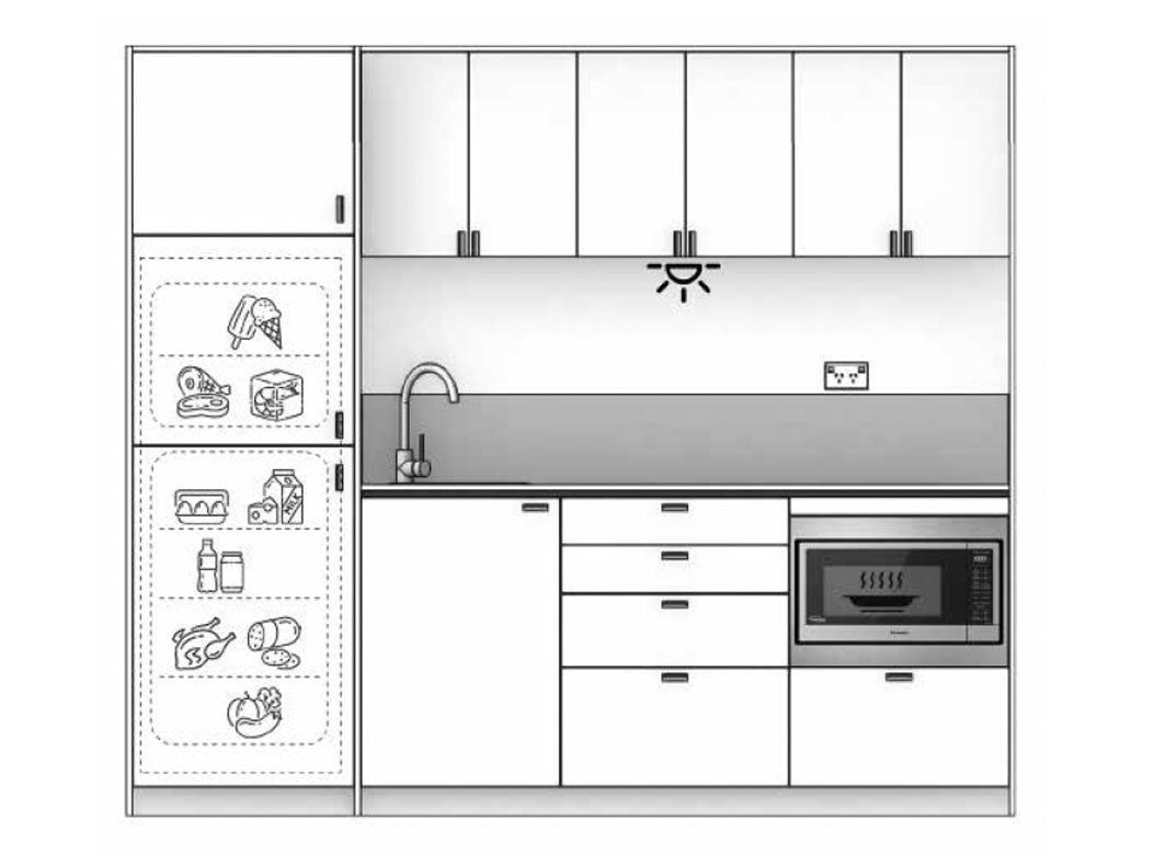 Aroha - 2.45m Extended Wall Unit Kitchenette. Diagram.