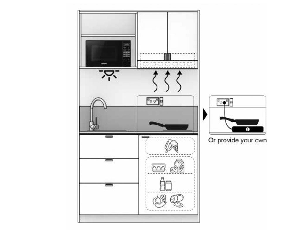Vesper - 1.2m Compact Wall Unit Kitchenette. Diagram.