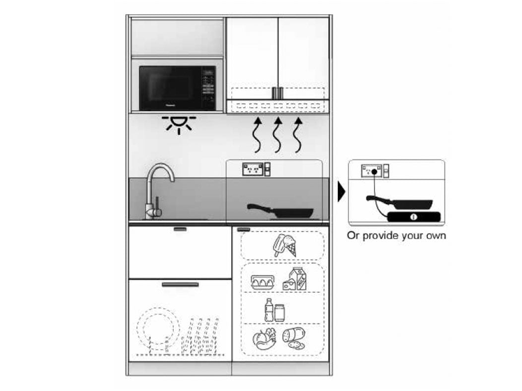 Georgia - 1.2m Compact Wall Unit Kitchenette. Diagram.