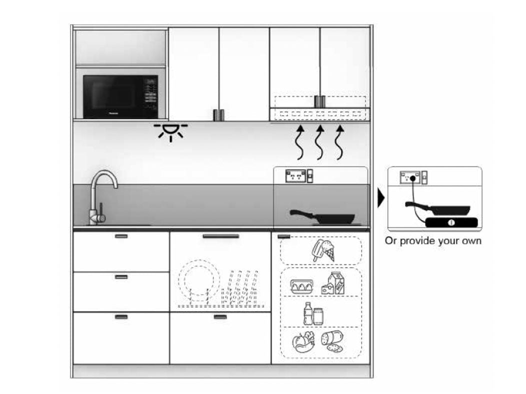 New York - 1.8m Regular Wall Unit Kitchenette. Diagram.