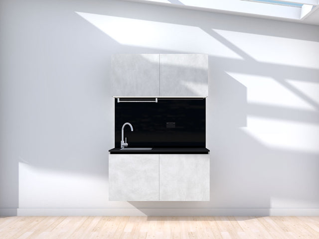 Weightless - Floating prefabricated kitchenette - grey and black - no appliances