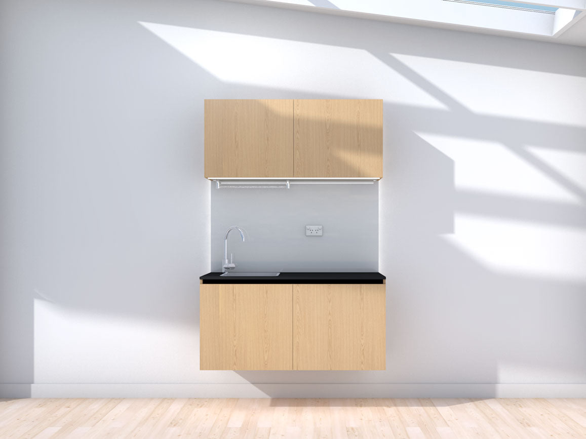 Zero-G - Floating prefabricated kitchenette - oak and grey - no appliances