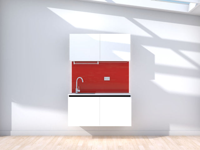 Zero-G - Floating prefabricated kitchenette - white and red - no appliances
