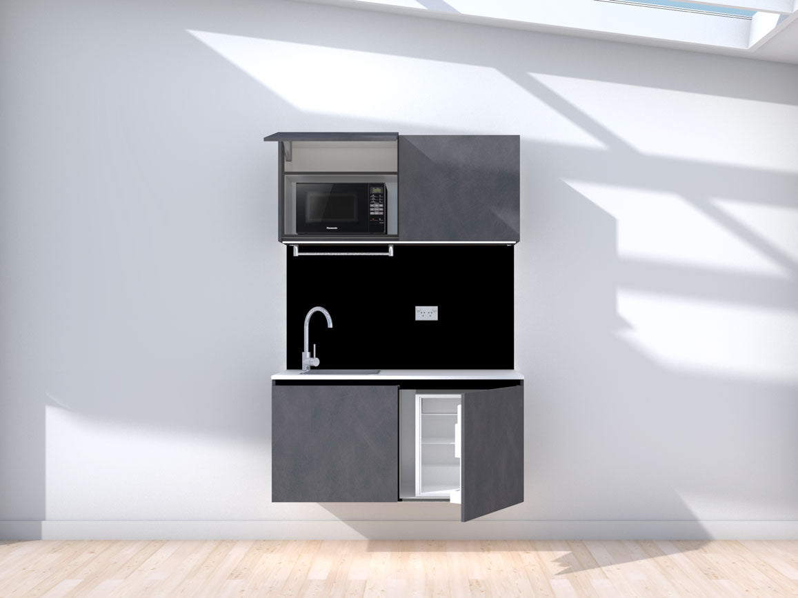 Zero-G - Floating prefabricated kitchenette - slate and black - with appliances