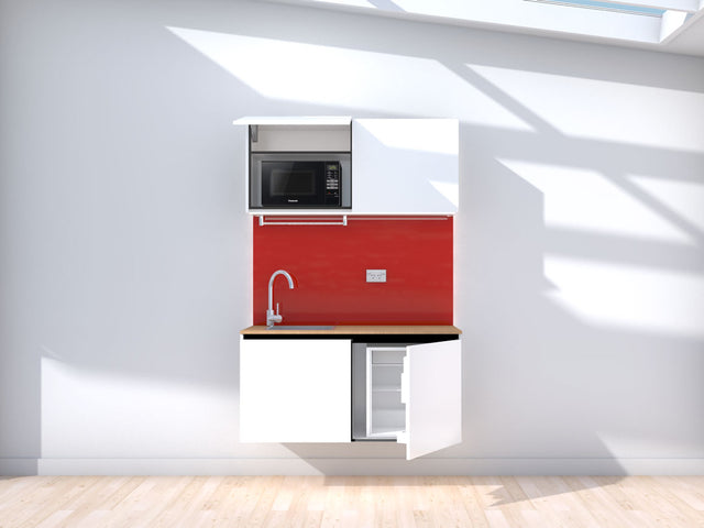 Zero-G - Floating prefabricated kitchenette - white and red - with appliances